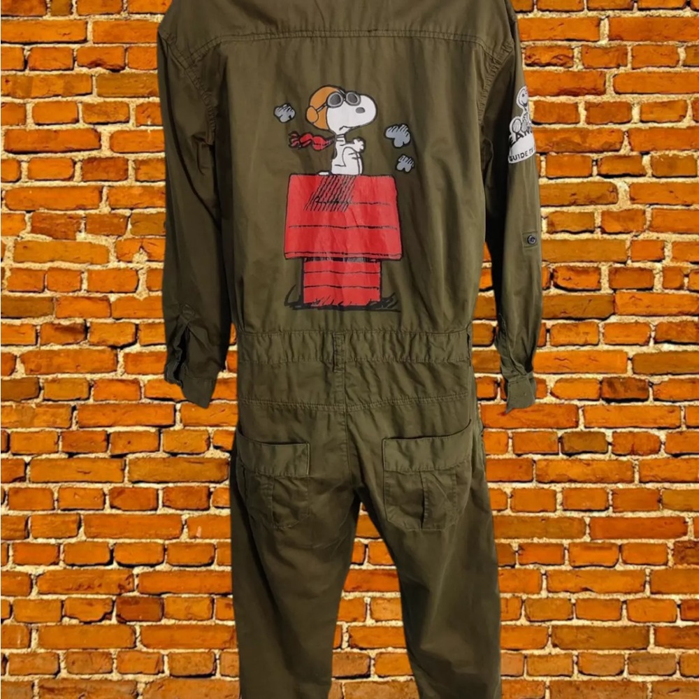 Vintage Zara Trafaluc Olive Green Denimwear Jumpsuit Jumper XS Peanut Snoopy